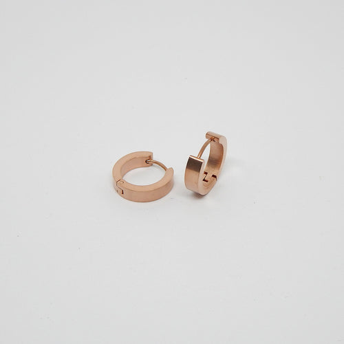 Hoop Earrings in brushed and polished Rose Gold plated onto Stainless Steel