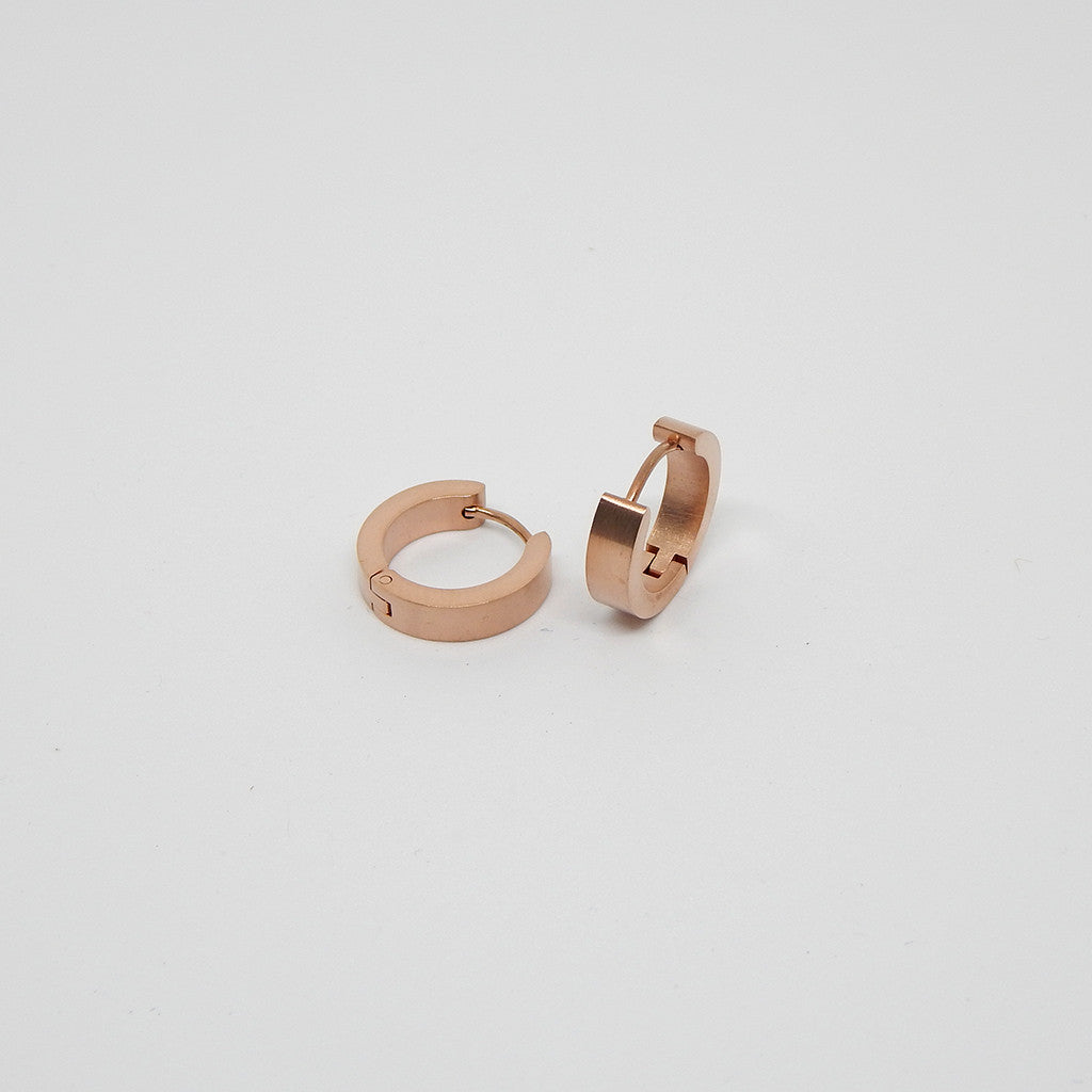 Hoop Earrings in brushed and polished Rose Gold plated onto Stainless Steel