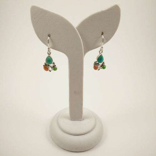 Two drop stones and round semi-precious gemstone Earrings set in 925 Sterling Silver