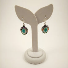 Convex shaped Earrings with howlite and other semi-precious gemstones set in 925 Sterling Silver