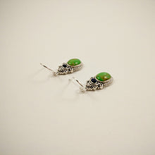 Oval Earrings with green semi-prescious gemstone and Lapiz Lazuli set in 925 Sterling Silver