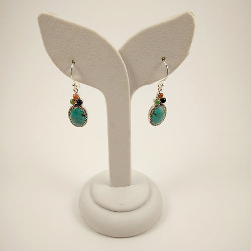 Oval Earrings with oval Howlite dome and multi-coloured stones set in 925 Sterling Silver