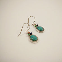 Oval Earrings with oval Howlite dome and multi-coloured stones set in 925 Sterling Silver