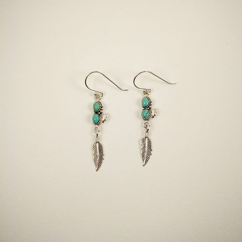 Boho Feather Earrings with two semi-prescious gemstones set in 925 Sterling Silver