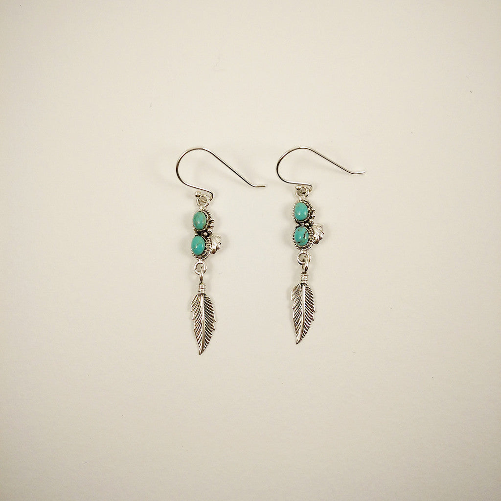 Boho Feather Earrings with two semi-prescious gemstones set in 925 Sterling Silver