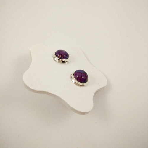 925 Sterling Silver Stud Earrings with Silver trim and with half Dome in semi-precious gemstones